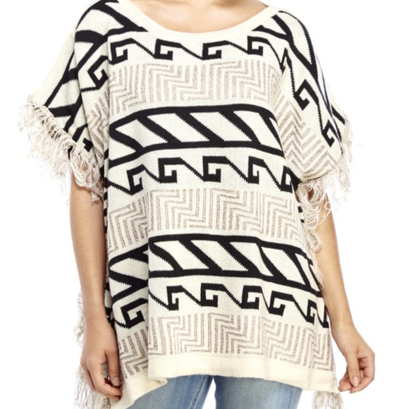 Walter Baker Alex Intarsia-knit Fringe Poncho Sweater NEW - Picture 10 of 10